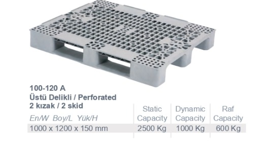 100x120 Üstü Delikli 2 Kızaklı plastik palet
