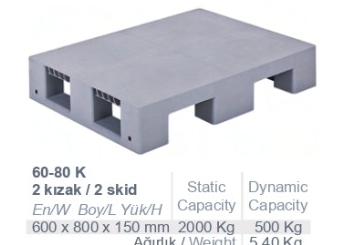 60x80 Kapalı 2 Kızaklı plastik palet