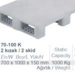 70x100 Kapalı 2 Kızaklı plastik palet