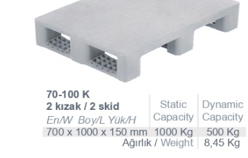 70x100 Kapalı 2 Kızaklı plastik palet