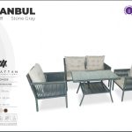 İstanbul taş grisi rattan bahçe mobilya takımı - 2 berjer, ikili kanepe ve cam sehpa