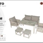 Otto kum rengi rattan bahçe mobilya takımı - 2 berjer, ikili kanepe, cam sehpa ve 2 puf